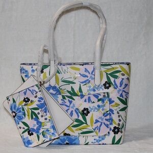 Kate Spade Spring Floral Large Tote & Wristlet Zip Pouch Set